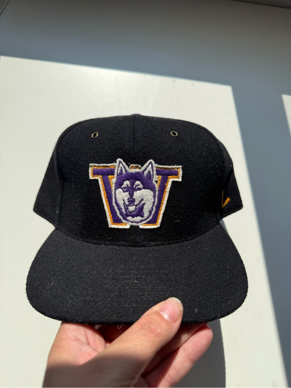 Zephyr Black Hat with Purple & Gold Husky Logo